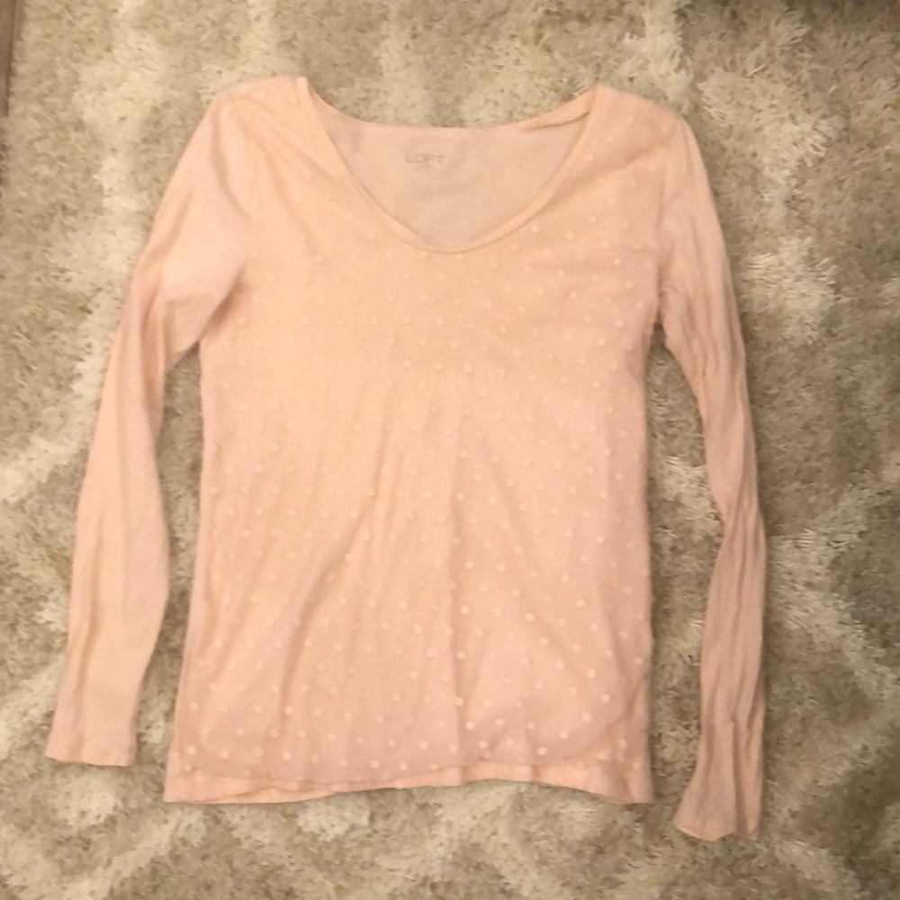 LOFT pink polka dot long sleeve